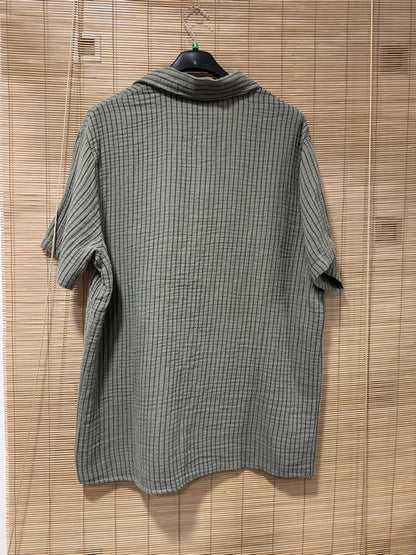 Chemise gaze de coton AARON rayée kaki