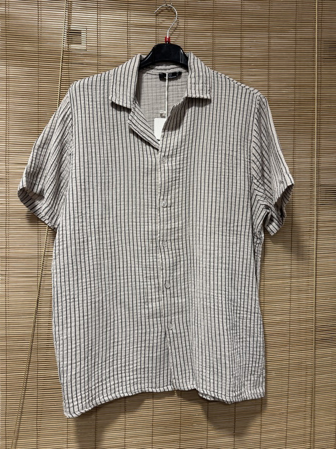 Chemise gaze de coton AARON rayée sable