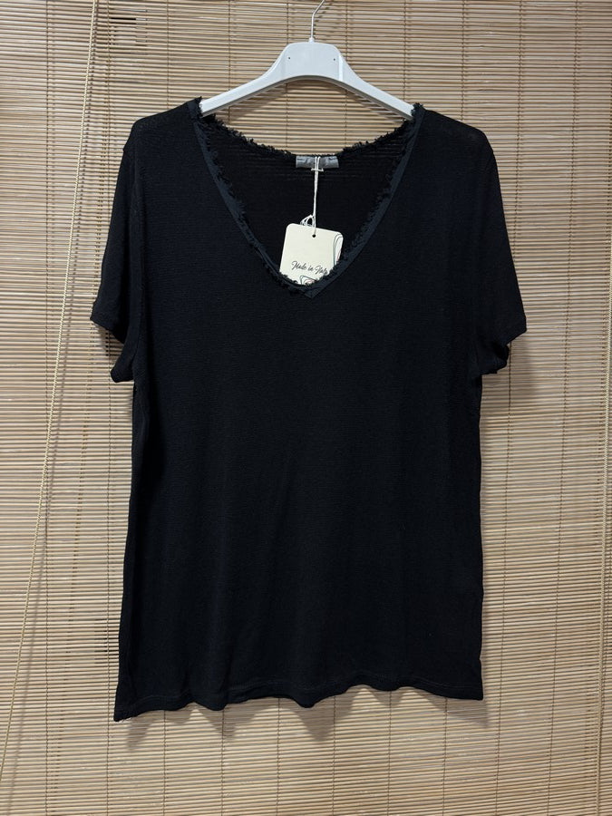 T-shirt fluide lin/coton noir