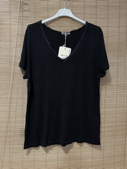 T-shirt fluide lin/coton noir