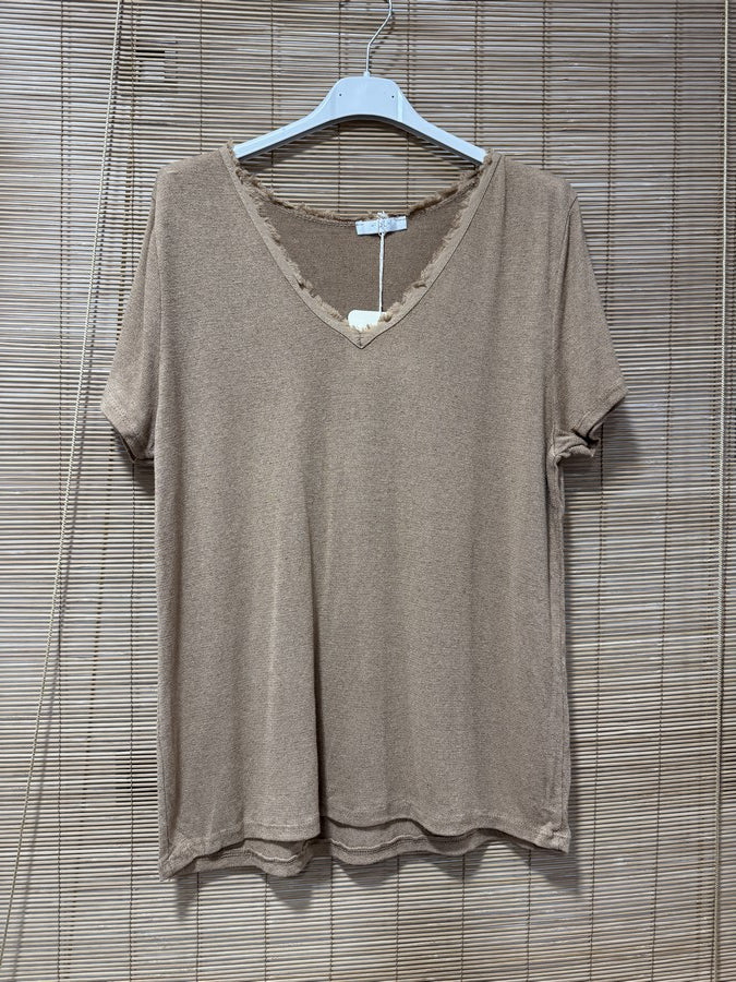 T-shirt fluide lin/coton camel
