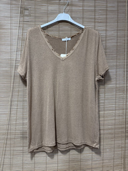 T-shirt fluide lin/coton camel
