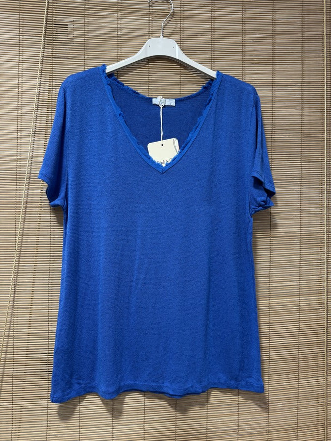 T-shirt fluide lin/coton bleu roi