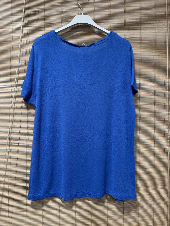 T-shirt fluide lin/coton bleu roi
