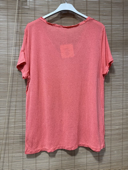 T-shirt fluide lin/coton corail