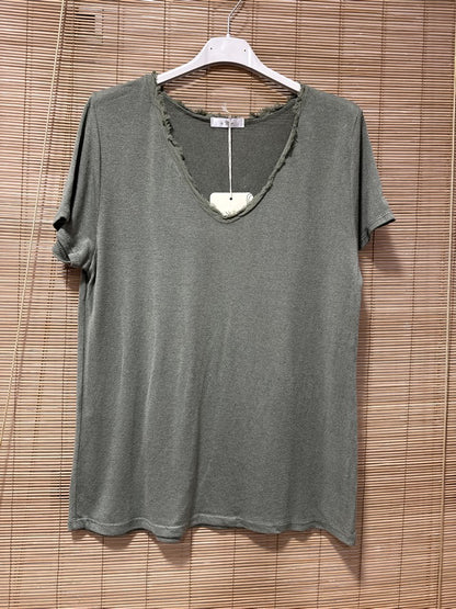 T-shirt fluide lin/coton kaki