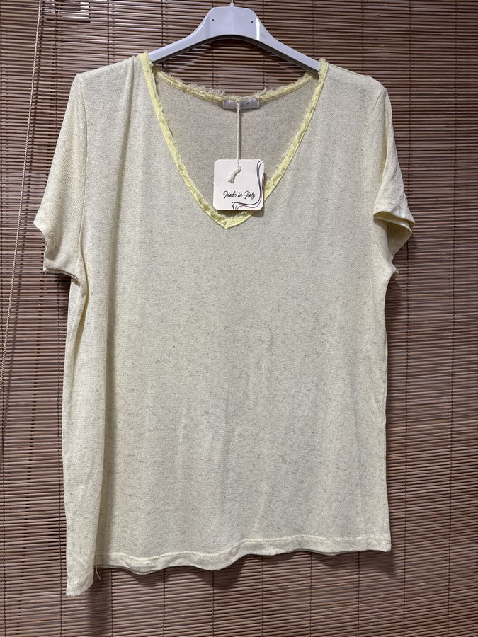 T-shirt fluide lin/coton jaune pâle
