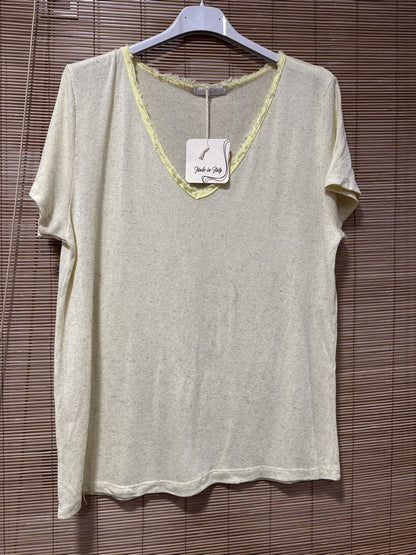 T-shirt fluide lin/coton jaune pâle