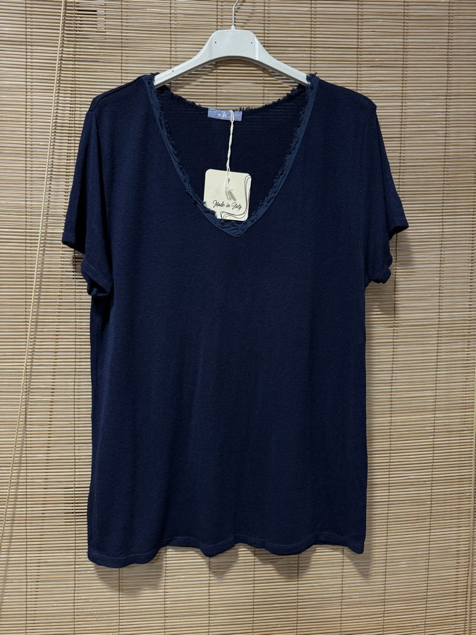 T-shirt fluide lin/coton bleu marine