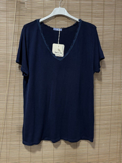 T-shirt fluide lin/coton bleu marine