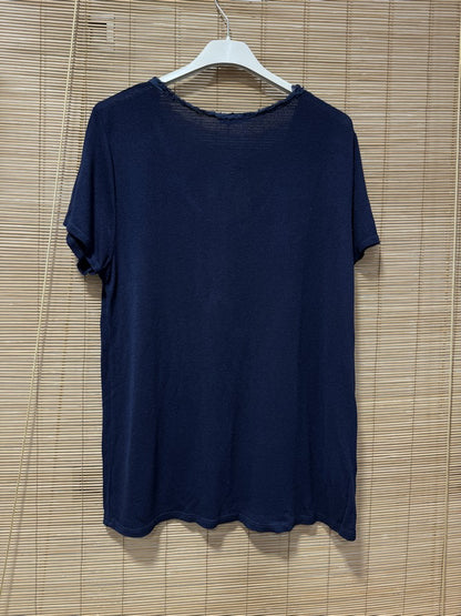 T-shirt fluide lin/coton bleu marine