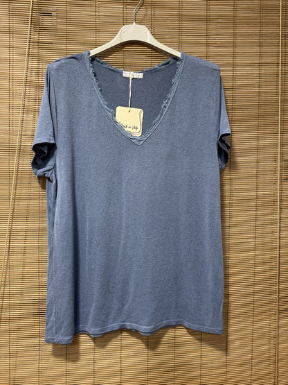 T-shirt fluide lin/coton bleu jean