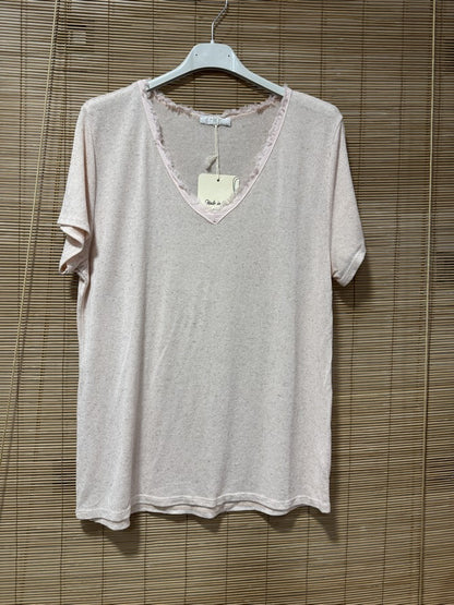T-shirt fluide lin/coton rose pâle