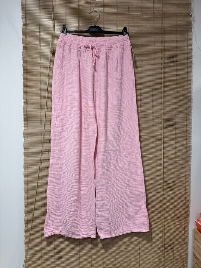 Pantalon gaze de coton rose