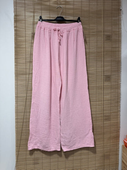 Pantalon gaze de coton rose