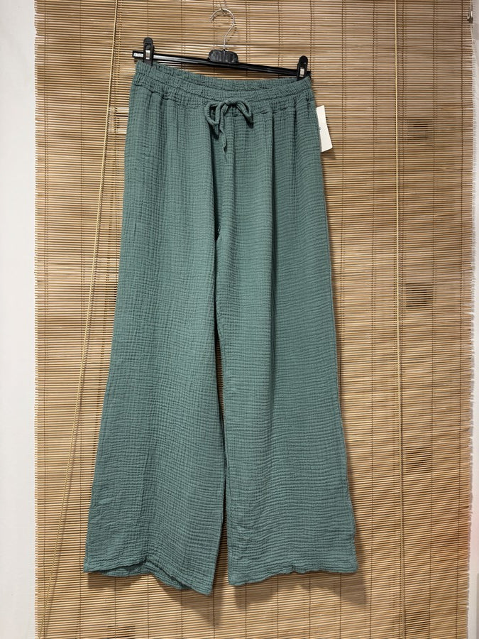 Pantalon gaze de coton vert d'eau
