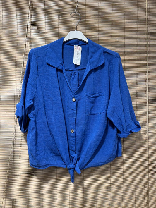 Chemise coton bleu roi