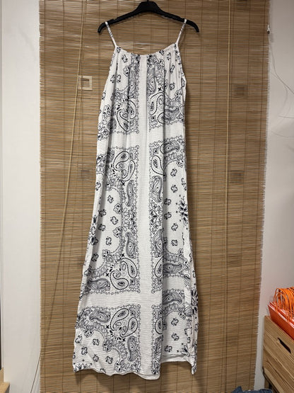 Robe longue à bretelles gaze de coton bandana blanche