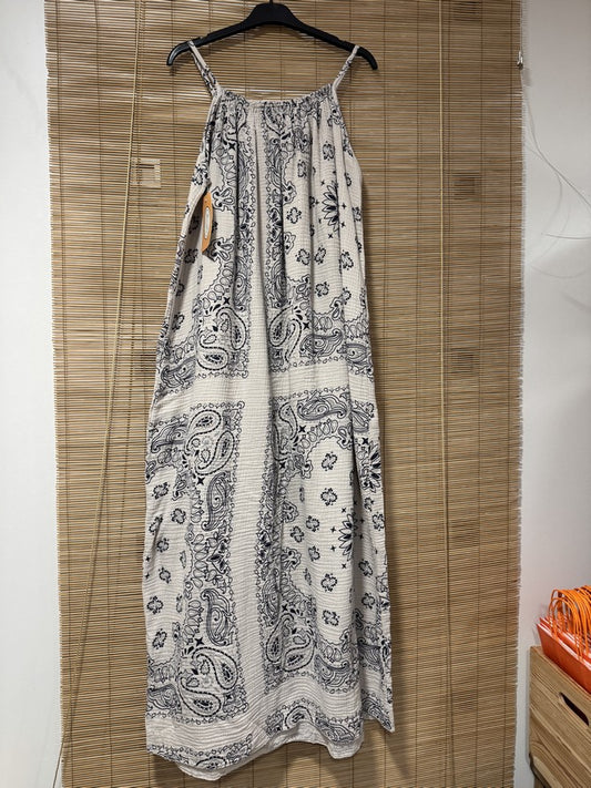 Robe longue à bretelles gaze de coton bandana sable