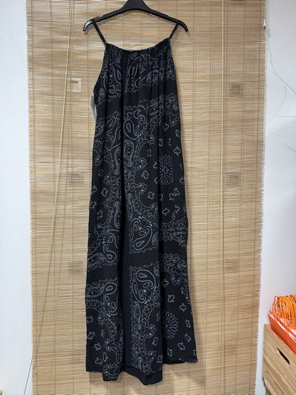 Robe longue à bretelles gaze de coton bandana noir