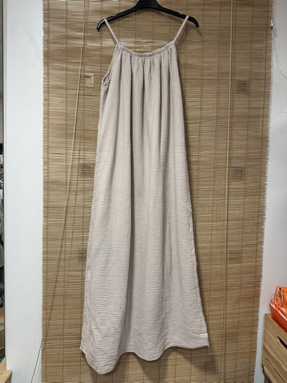 Robe longue à bretelles gaze de coton sable
