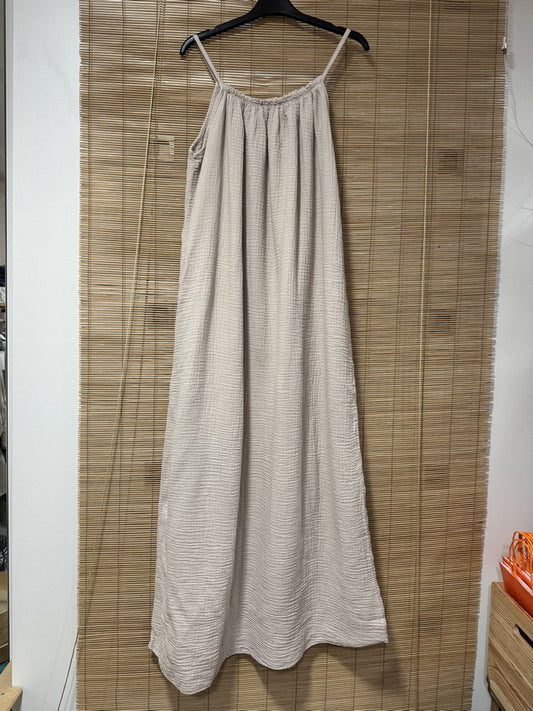 Robe longue à bretelles gaze de coton sable