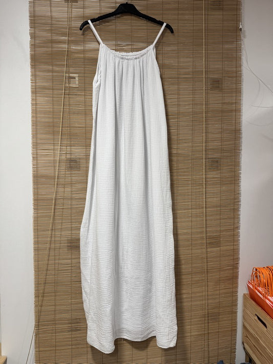 Robe longue à bretelles gaze de coton blanche