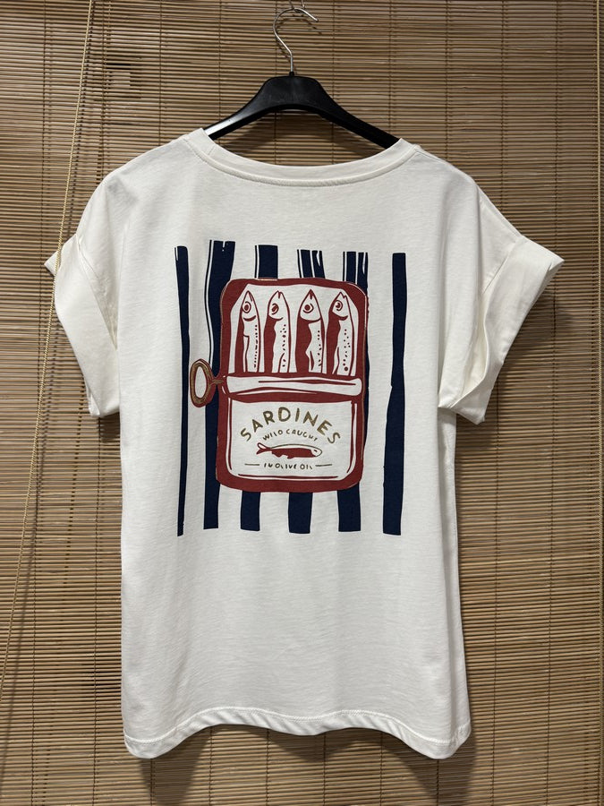 T-shirt blanc Sardines bleu marine