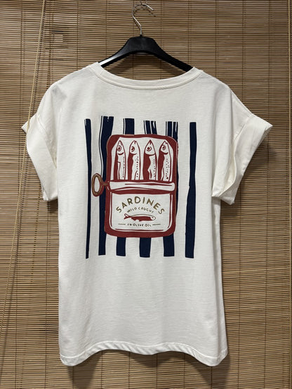 T-shirt blanc Sardines bleu marine