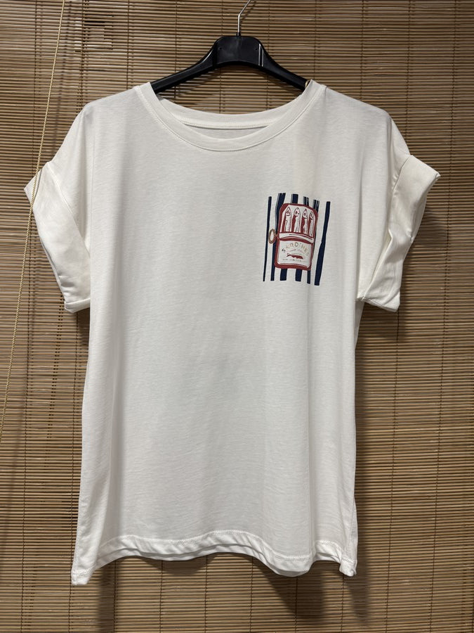 T-shirt blanc Sardines bleu marine