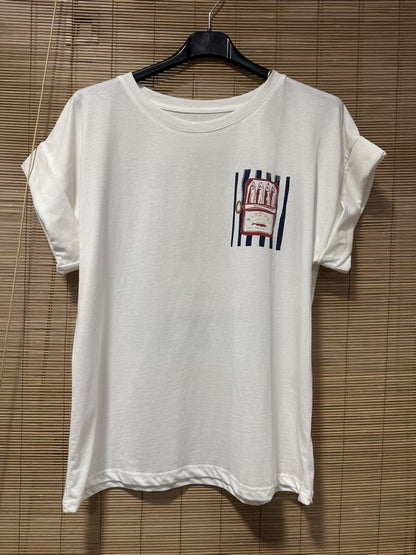 T-shirt blanc Sardines bleu marine
