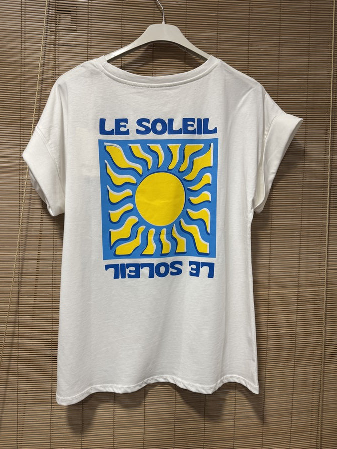 T-shirt blanc Le Soleil bleu/jaune