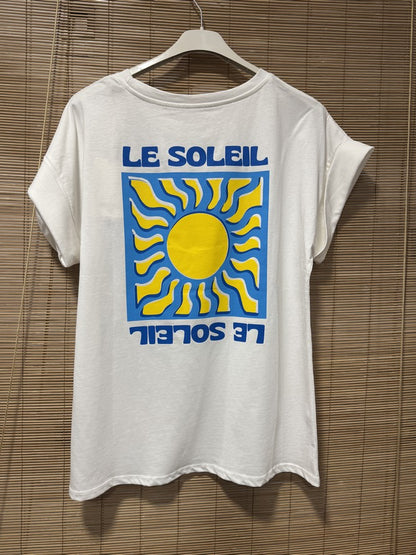 T-shirt blanc Le Soleil bleu/jaune