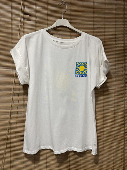 T-shirt blanc Le Soleil bleu/jaune