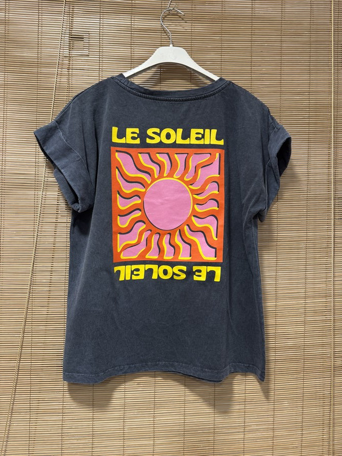 T-shirt anthracite Le Soleil jaune/orange