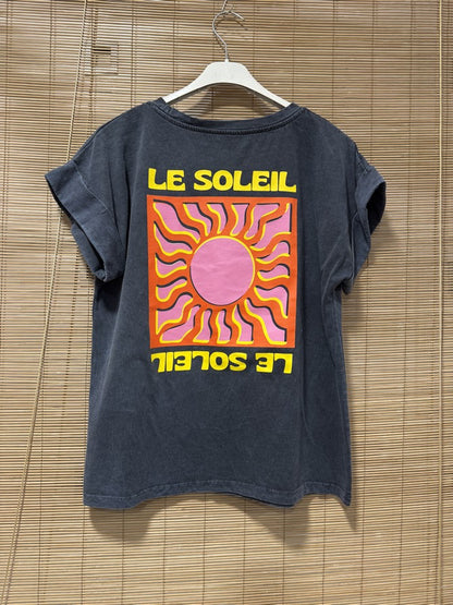 T-shirt anthracite Le Soleil jaune/orange