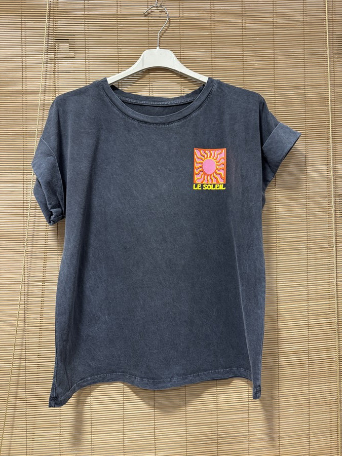 T-shirt anthracite Le Soleil jaune/orange