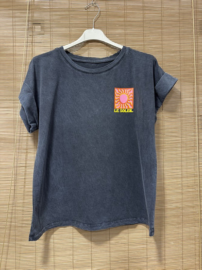 T-shirt anthracite Le Soleil jaune/orange