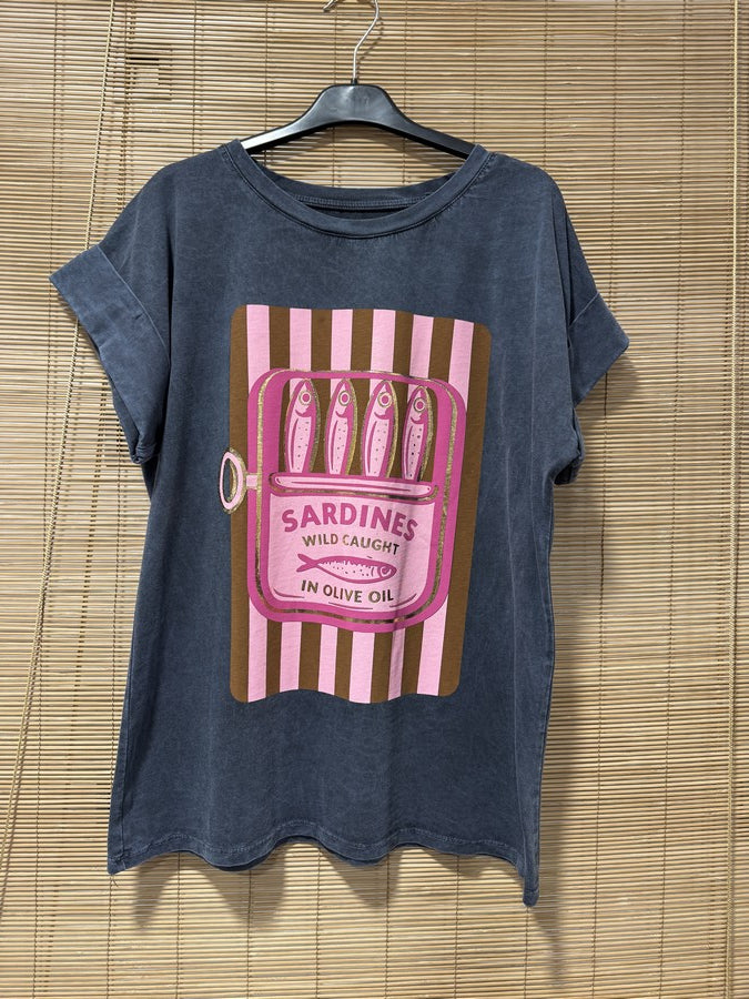 T-shirt anthracite Sardines rose/marron