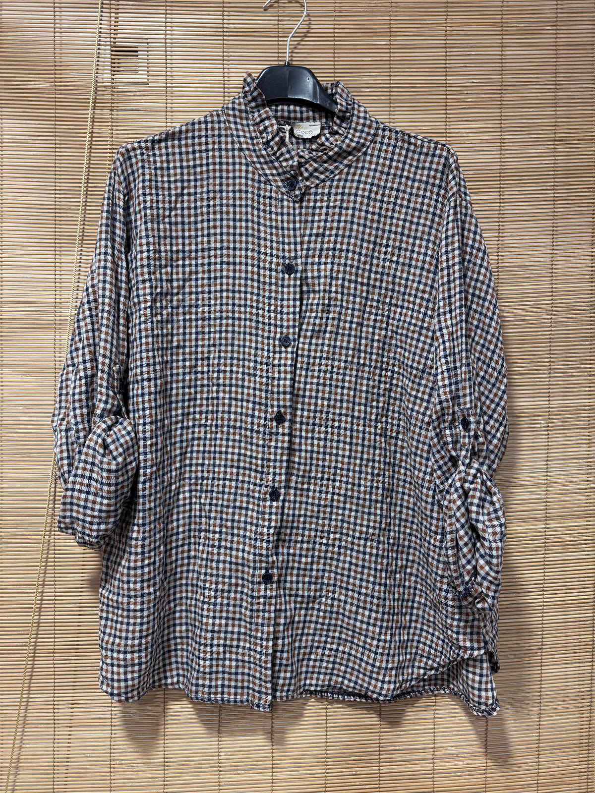Chemise à petits carreaux bleu marine/rouille