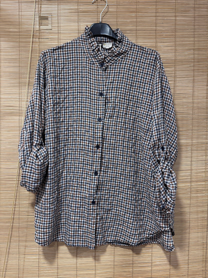 Chemise à petits carreaux bleu marine/rouille