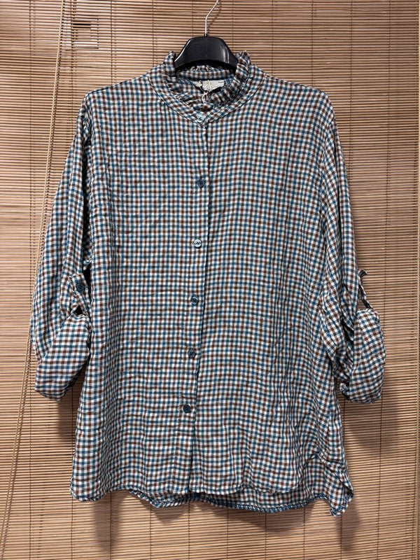 Chemise à petits carreaux bleu canard/rouille