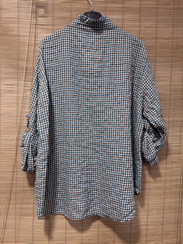Chemise à petits carreaux bleu canard/rouille