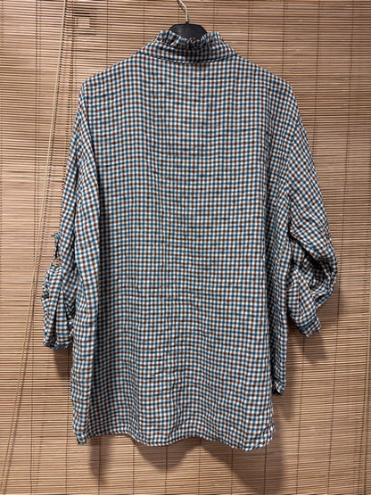 Chemise à petits carreaux bleu canard/rouille