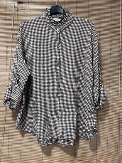 Chemise à petits carreaux gris/rouille