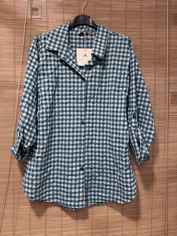 Chemise vichy bleu canard