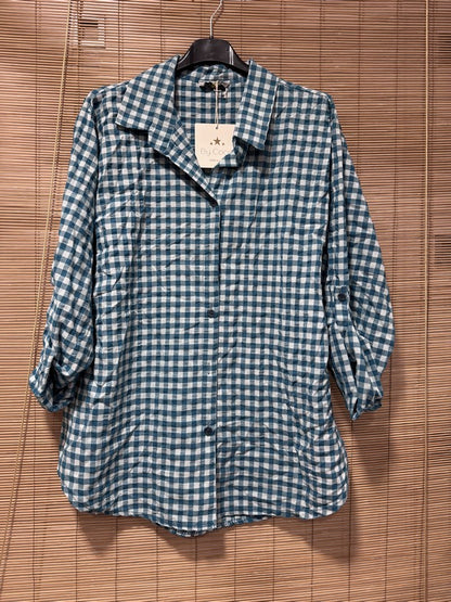 Chemise vichy bleu canard