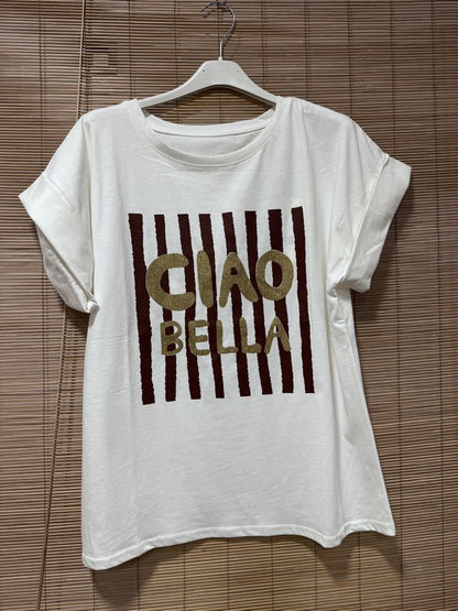 T-shirt blanc CIAO BELLA bordeaux