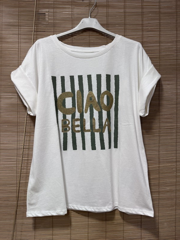 T-shirt blanc CIAO BELLA kaki