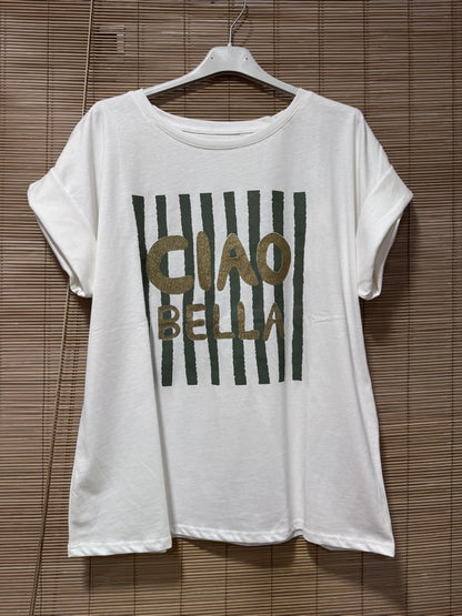T-shirt blanc CIAO BELLA kaki